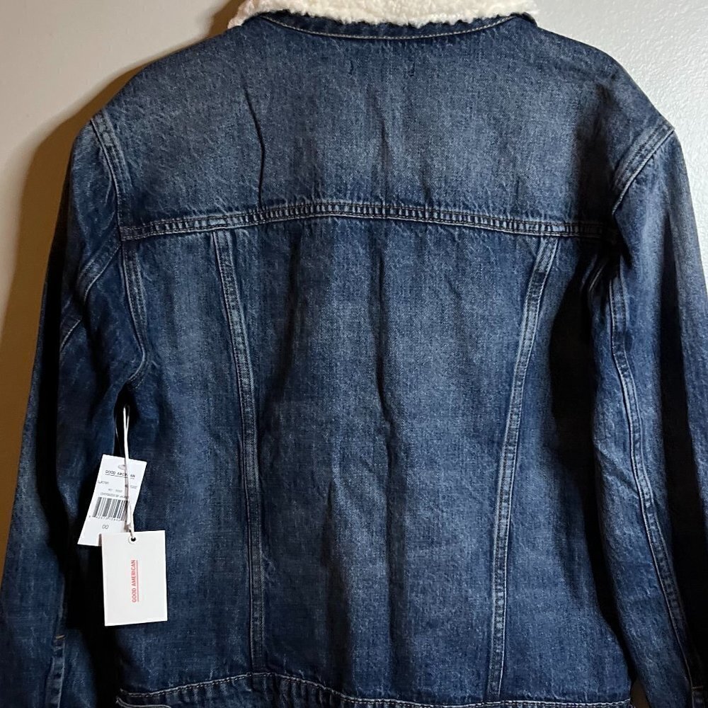 Good American Sherpa Collar Blue Jean denim Jacket M (8-10) - Picture 2 of 6